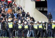 Swedish football fans spark violence in Stockholm soccer game